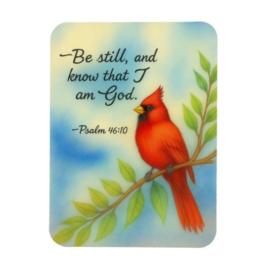 Psalm 46:10 Be Still Red Cardinal Scripture Nature マグネット (縦)