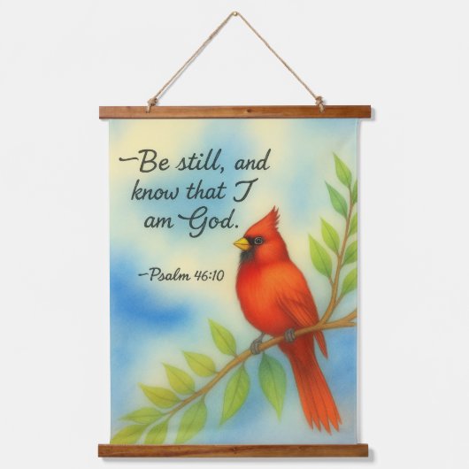 Psalm 46:10 Be Still Red Cardinal Scripture Nature 吊り下げ型タペストリー (正面)