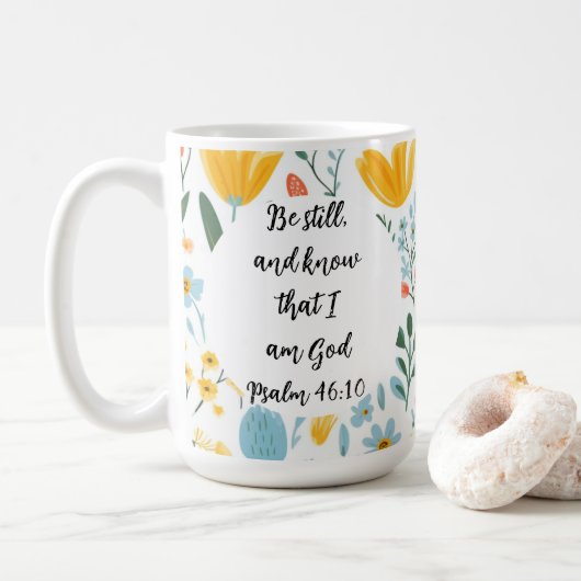 Psalm 46:10 Floral Coffee Mug コーヒーマグカップ (ドーナツ)