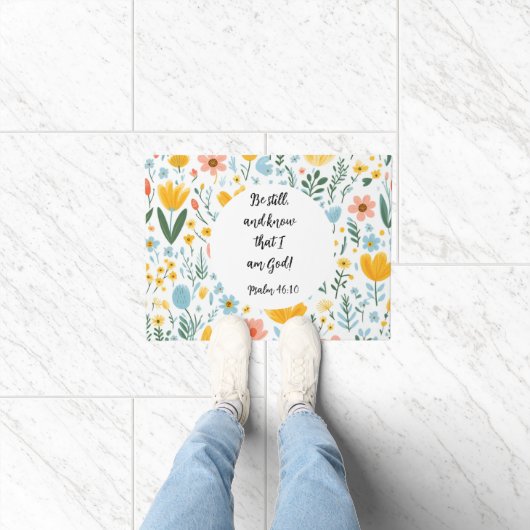 Psalm 46:10 Floral Doormat ドアマット (室内)