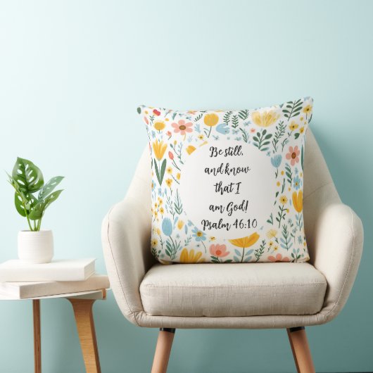 Psalm 46:10 Floral Throw Pillow クッション (椅子)