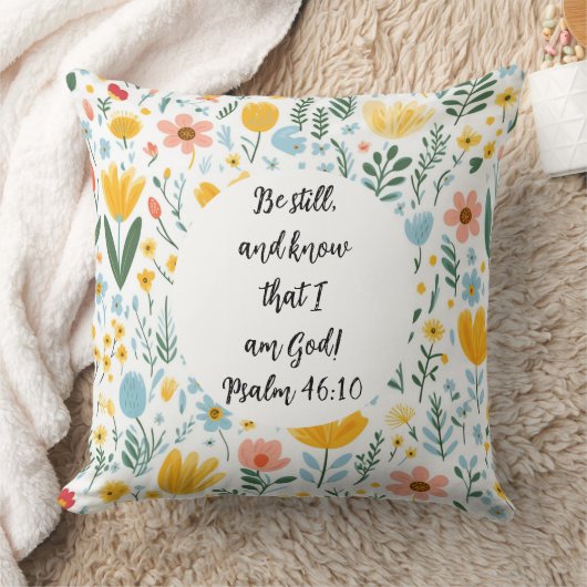 Psalm 46:10 Floral Throw Pillow クッション (ブランケット)
