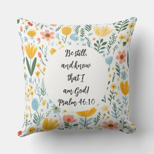 Psalm 46:10 Floral Throw Pillow クッション (裏面)