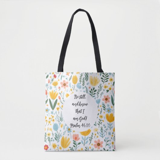 Psalm 46:10 Floral Tote Bag トートバッグ (正面)