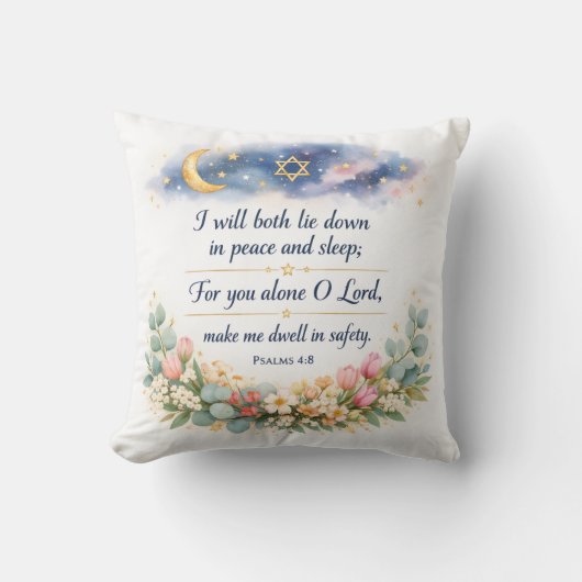Psalm 4:8 Bedroom Wall Art, Messianic Jewish Gift クッション (正面)