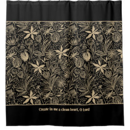 Psalm 51カスタマイズ可能な淡い色の金ゴールドフローラブラック シャワーカーテン