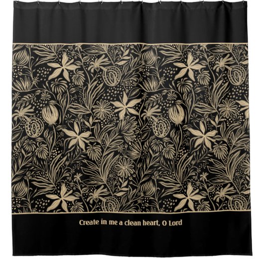 Psalm 51カスタマイズ可能な淡い色の金ゴールドフローラブラック シャワーカーテン (正面)