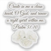 Psalm 51:10 Create In Me白いフローラクリスチャン シール (正面)