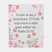 Psalm 51:10 Create In Me Pink Christian フリースブランケット (正面)