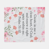 Psalm 51:10 Create In Me Pink Christian フリースブランケット (正面(横))