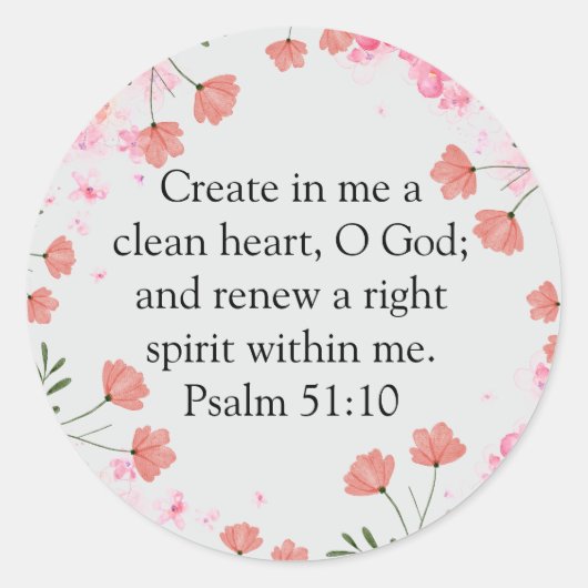 Psalm 51:10 Create In Me Pink Christian ラウンドシール (正面)