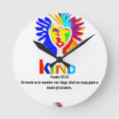 Psalm 90:12 LK Logo Clock – Time with Purpose ラウンド壁時計 (正面)