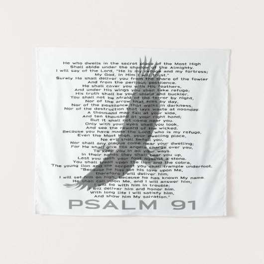 Psalm 91アートブラックアンドホワイトイーグルタペストリー タペストリー (正面(横))