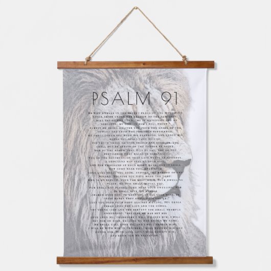 Psalm 91バイブルアートライオンヘッドクリスチャンウッド 吊り下げ型タペストリー (正面)