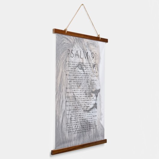 Psalm 91バイブルアートライオンヘッドクリスチャンウッド 吊り下げ型タペストリー (傾斜あり)