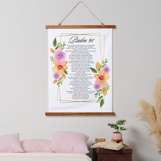 Psalm 91フローラ幾何図枠 吊り下げ型タペストリー (寝室)