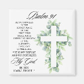 Psalm 91:1-2 Religious Cross Greenery Bible Verse マグネット (正面)