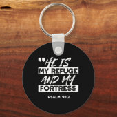 Psalm 91:2 – My Refuge and My Fortress Christian キーホルダー (裏面)