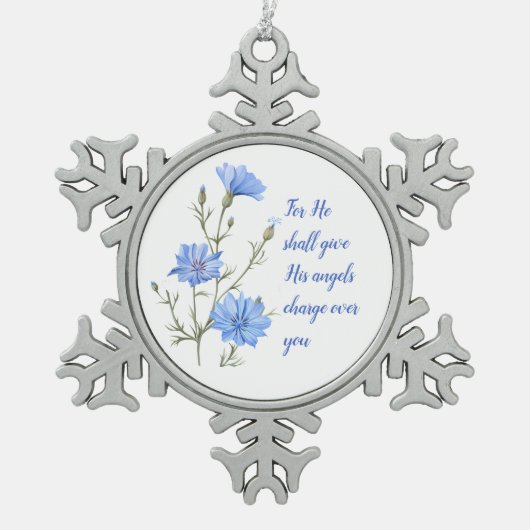 Psalm 91  He Shall Give His Angels Inspirational スノーフレークピューターオーナメント (正面)
