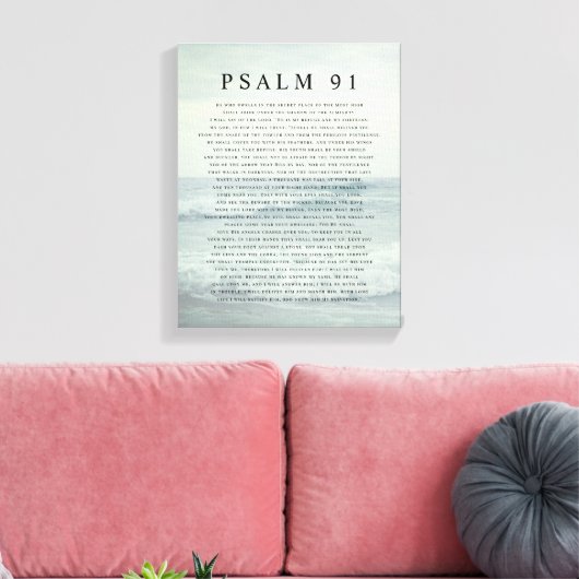 Psalm 91 Scripture Soft Aqua Blue Calm Beach キャンバスプリント (インサイチュ (リビング))
