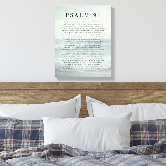 Psalm 91 Scripture Soft Aqua Blue Calm Beach キャンバスプリント (インサイチュ (寝室))