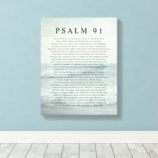 Psalm 91 Scripture Soft Aqua Blue Calm Beach キャンバスプリント (インサイチュ (ウッドフロア))
