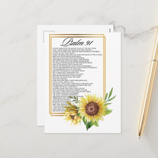 Psalm 91 Watercolor Sunflower Frame Scriptures シーズンポストカード (正面/裏面インサイチュ)