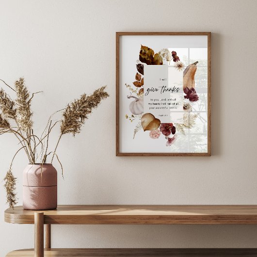 Psalm 9:1 Scripture Poster – Give Thanks Christian ポスター