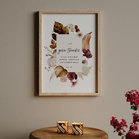 Psalm 9:1 Scripture Poster – Give Thanks Christian ポスター