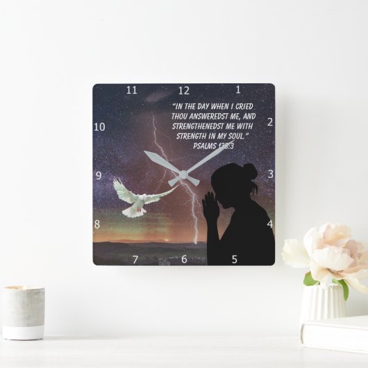 Psalms 138:3 スクエア壁時計 (ホーム)