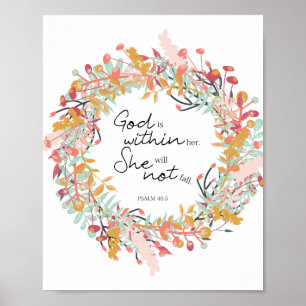 psalms God is within her floral wreath Bible ポスター