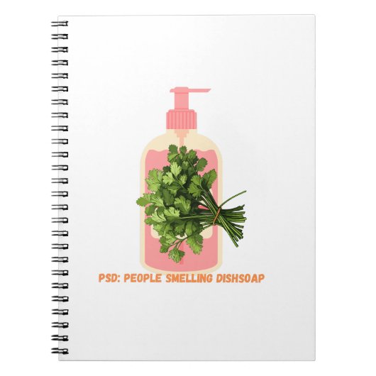 PSD – シャンプーのにおいがするコリアンダーが嫌いな人のためのユーモアノート ノートブック (正面)