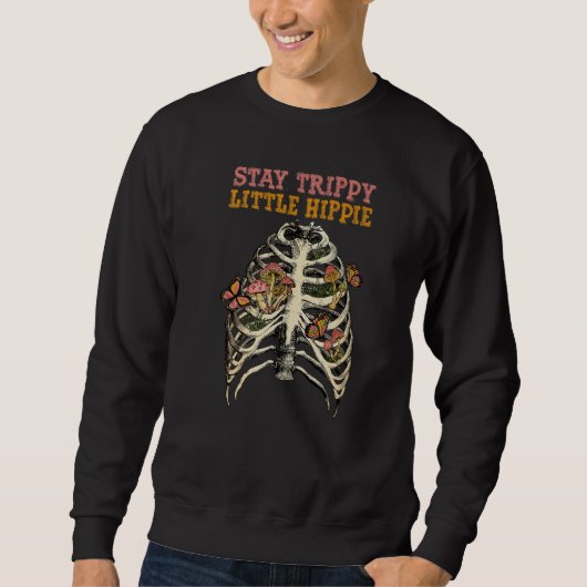 Psilocybin Mushrooms Skull Chest Stay Trippy Littl スウェットシャツ (正面)