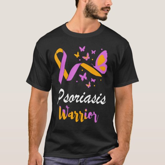 Psoriasis Warrior Butterfly Support Lavender & Ora Tシャツ (正面)