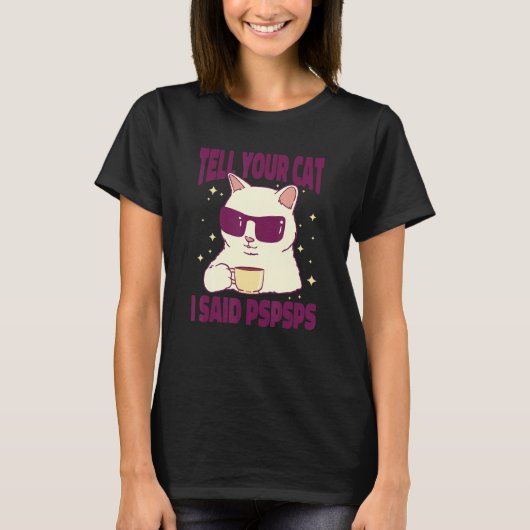 Pspsのキャットコーヒーと言った Tシャツ (正面)