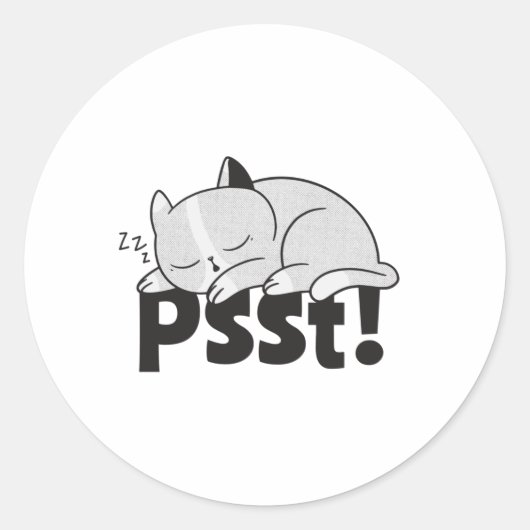 Psst Lazy猫が眠っている ラウンドシール (正面)