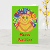PSY-CATの丸い「ハッピーバースデー」カードが緑色 カード (黄色い花)