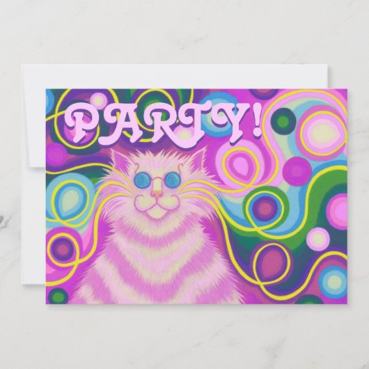 Psy-cat-delicピンクパーティの招待状長方形 招待状 (正面)