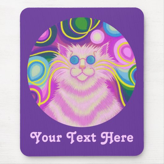 Psy-cat-delic pink 'Your Text'紫の口添え マウスパッド (正面)