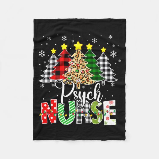 Psych Nurse Xmas Tree Leopard Red Plaid Christmas  フリースブランケット (正面)
