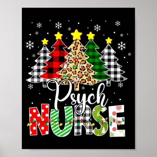 Psych Nurse Xmas Tree Leopard Red Plaid Christmas  ポスター (正面)