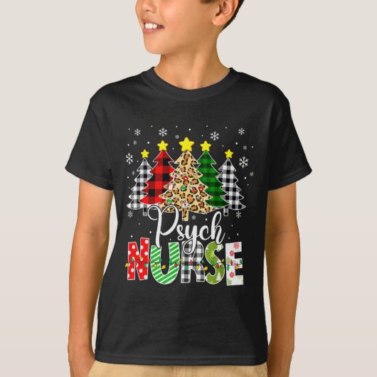 Psych Nurse Xmas Tree Leopard Red Plaid Christmas  Tシャツ (正面)