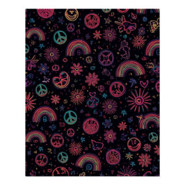 Psychedelic 70s Wall Art | Neon Daisies & Electric ポスター