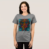 Psychedelic Abstract Face – 70s Surreal Geometric  トライブレンドＴシャツ (正面全面)