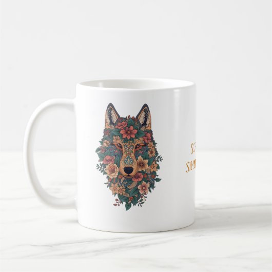 Psychedelic Boho Floral Wolf Art Coffee コーヒーマグカップ (左)