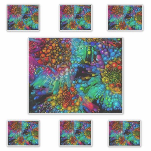 Psychedelic Bubble Burst Abstract Daisies  シール (正面)