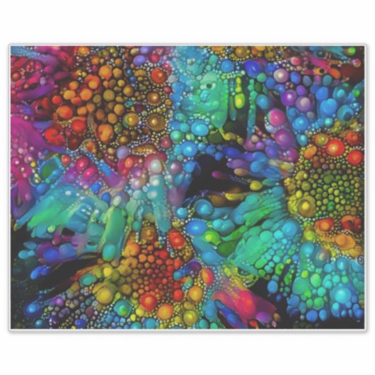 Psychedelic Bubble Burst Abstract Daisies  シール (正面)