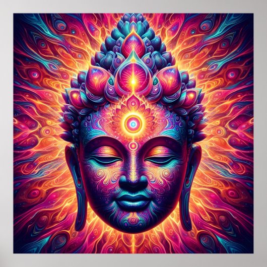 Psychedelic Buddha Art Poster - Vibrant Third Eye  ポスター (正面)