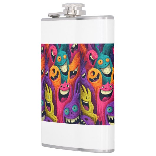 Psychedelic Cartoon Creature Vinyl Wrapped Flask フラスク (左)