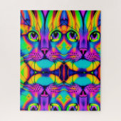 Psychedelic cat illusion purple fuchsia green ジグソーパズル (縦)